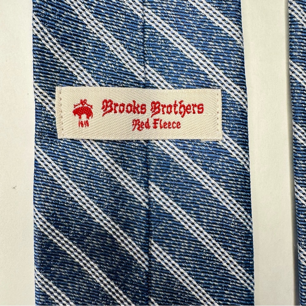 Red Fleece BROOKS BROTHERS Untipped Denim Blue White Striped Slim Silk Tie 2.25” - Picture 4 of 7